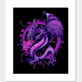 Mystical Purple Dragon in Flight Posters and Art